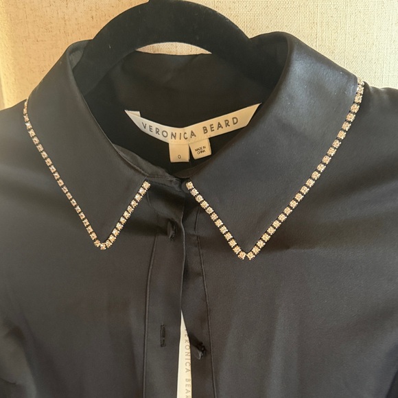 Veronica Beard Kylar Rhinestone Button-Down Silk Top Blouse - Picture 4 of 16